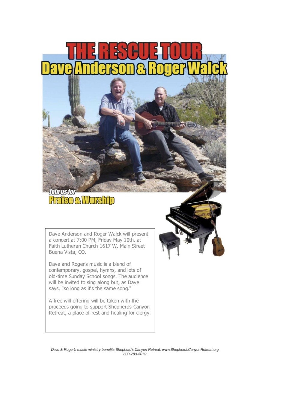 Dave Anderson and Roger Walck in Concert at Faith Lutheran Church. Finger foods and fellowship at 6:30 PM. Concert begins at 7:00 PM Friday May&nbsp;10th.