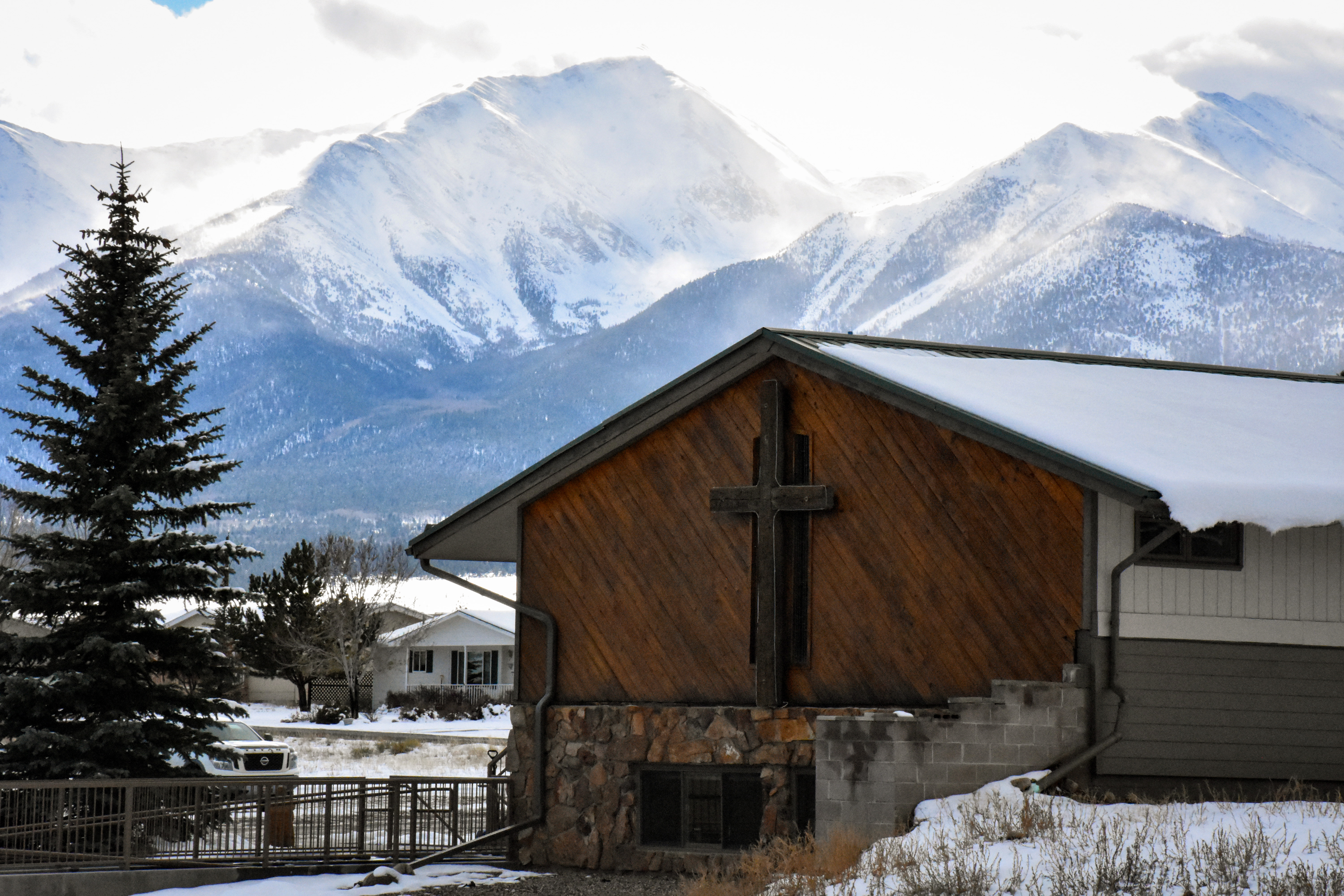 Winter image of Faith Lutheran Church in Buena Vista, CO